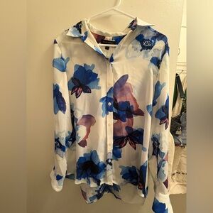 Banana Republic sheer, floral collared long sleeve blouse
